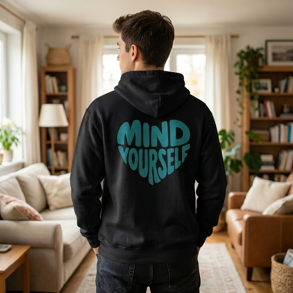 Mind Yourself backprint cyan - Organic Hoodie