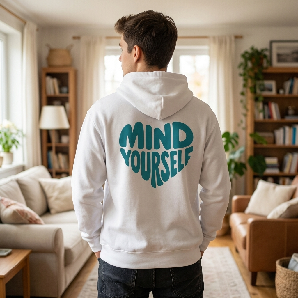 Mind Yourself backprint cyan  - Organic Hoodie